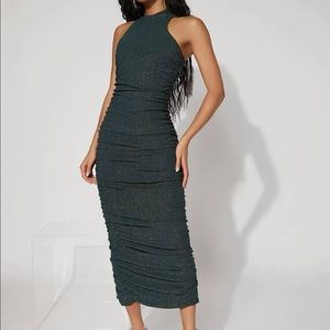 Shein Racer Back Ruched Split Hem Glitter Bodycon Dress